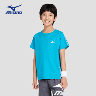 美津浓（MIZUNO）Mizuno儿童短袖T恤舒适休闲男中大童上衣t2024夏季百搭 环礁蓝 160cm(160cm) (身高155-16