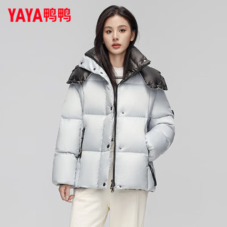 鸭鸭（YAYA）羽绒服女短款2024年冬季时尚撞色连帽户外防风加厚保暖外套XB 浅灰 S