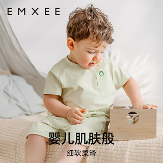 嫚熙（EMXEE）童短袖长裤套装透气天丝棉夏季男女宝宝衣服运动服休闲外 亚麻绿【短裤短袖】 120cm