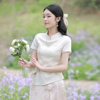 烟花烫 改良新中式女装2024新款高级感夏装衬衫通勤短袖上衣 笈沪