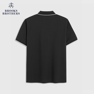 布克兄弟（BrooksBrothers）男士24夏简约翻领撞色镶边polo衫 0004-黑色 XL