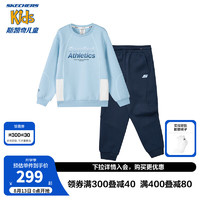 Skechers斯凯奇春秋男童套装女童卫衣裤子中大童儿童休闲运动套装P324K038 羊绒蓝/00F5 170