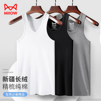 猫人男士背心男纯棉夏季运动修身打底吸汗潮流圆领无袖汗衫男单件装 黑色 XL