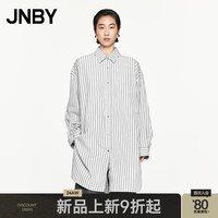 JNBY江南布衣24秋衬衫棉质宽松条纹5O8211240 974/黑灰条/格 M