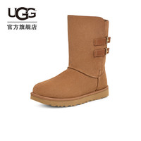 UGG 男女同款舒适时尚平底经典搭扣款短靴雪地靴 1166750 栗色 37