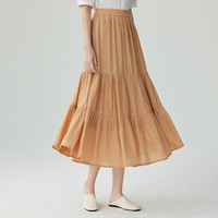 茵曼（INMAN）薄荷曼波田园文艺半身裙2024夏季气质显瘦遮胯时尚中长a字裙 粉橙色 M