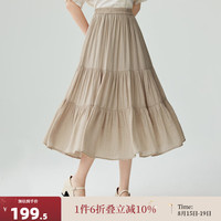 茵曼（INMAN）薄荷曼波田园文艺半身裙2024夏季气质显瘦遮胯时尚中长a字裙 卡其色 XL