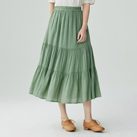 茵曼（INMAN）薄荷曼波田园文艺半身裙2024夏季气质显瘦遮胯时尚中长a字裙 雾绿色 XL