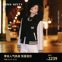 MISS SIXTY2024春季新款呢料外套女美式复古撞色棒球服运动风百搭 黑色
