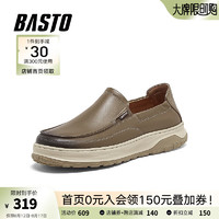 BASTO 百思图 2024春时尚通勤乐福鞋厚底男休闲皮鞋X6089AM4 绿色 38