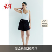 H&M女装2024夏季小个子褶裥半身裙1253985 海军蓝 165/80