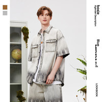 bosie潮酷渐变水洗牛仔短袖衬衫 灰白色 165/84A