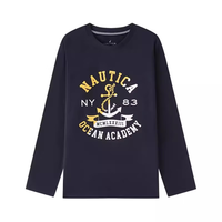 NAUTICA诺帝卡童装 男女童长袖T恤春秋季打底衫经典儿童美式复古 黑色-船锚印花 150cm
