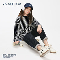 诺帝卡 NAUTICA童装男童女童长袖条纹T恤春秋季薄款卫衣美式复古重磅 藏青/白色 120cm