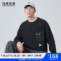 马克华菲【纯棉柔软】长袖T恤男24秋季个性口袋休闲百搭宽松上衣套头 001黑色 S