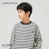 诺帝卡 NAUTICA童装男童女童长袖条纹T恤春秋季薄款卫衣美式复古重磅 黑白条 130cm