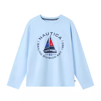 NAUTICA诺帝卡童装 男女童长袖T恤春秋季打底衫经典儿童美式复古 浅 蓝 160cm
