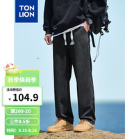 唐狮 TONLION2024男橡筋抽绳阔腿牛仔长裤TB 碳黑 L