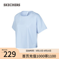 斯凯奇（Skechers）2024女装时尚短款t恤夏圆领上衣P224W120 卤素蓝/026P L