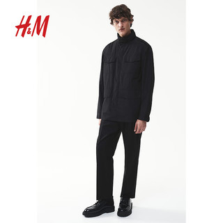 H&M2024秋季男装时尚休闲百搭长袖夹克纯色外套1234636 黑色 165/84 XS