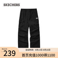 斯凯奇（Skechers）春夏女男同款宽松工装裤L224M066 碳黑/0018 M