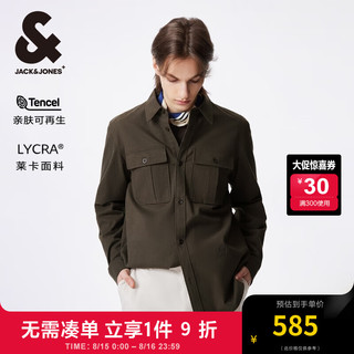 杰克·琼斯（JACK&JONES）秋季宽松时尚基础百搭舒适字母刺绣翻领衬衫长袖男2243O3005 黑橄榄E06 黑橄榄E06 165/88A/XS