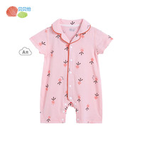 贝贝怡前开连体衣婴儿夏季短袖轻薄透气纯棉居家服宝宝爬服新生儿衣服 粉色 66cm(身高59-66CM)