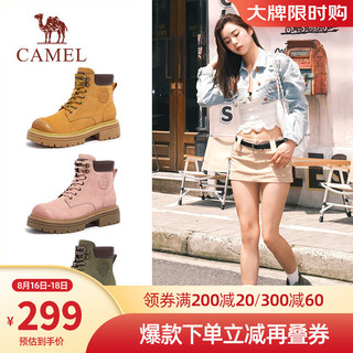 CAMEL 骆驼 工装靴短靴户外登山鞋踢不烂大黄靴女马丁靴 L23W076036土黄 37