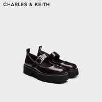 CHARLES&KEITH24秋CK1-70900541厚底一字扣圆头玛丽珍鞋单鞋 Burgundy葡萄酒红色 38