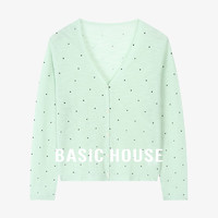 Basic House/百家好夏日宽松透气休闲百搭波点设计感长袖针织衫女 绿色 M