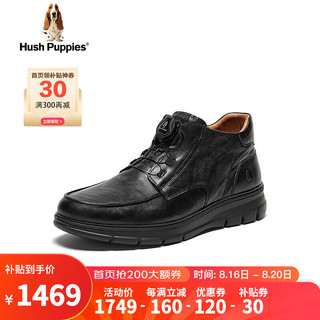 暇步士（Hush Puppies）皮靴男士休闲高帮加绒户外保暖短靴B6R11DD4 黑色 40