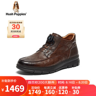 暇步士（Hush Puppies）皮靴男士休闲高帮加绒户外保暖短靴B6R11DD4 啡色（绒里） 42