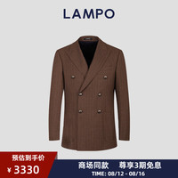 蓝豹(LAMPO)【24AW】轻奢意式大戗驳领双排扣男士暗条纹抗静电羊毛弹西服 深米条纹 48R
