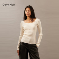 Calvin Klein Jeans24秋季女士时尚ck性感辣妹大圆领打底衫针织衫J224561 YBI-牛乳白 M