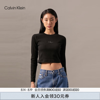 Calvin Klein Jeans24秋季女士休闲通勤ck字母辣妹正肩长袖T恤J224950 BEH-太空黑 S