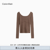 Calvin Klein Jeans24秋季女士时尚ck性感辣妹大圆领打底衫针织衫J224561 PBX-深灰褐 XS