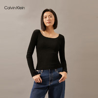 Calvin Klein Jeans24秋季女士时尚ck性感辣妹大圆领打底衫针织衫J224561 BEH-太空黑 M