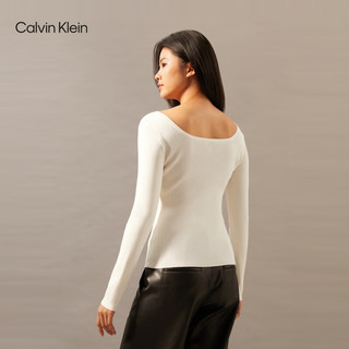 Calvin Klein Jeans24秋季女士时尚ck性感辣妹大圆领打底衫针织衫J224561 YBI-牛乳白 S