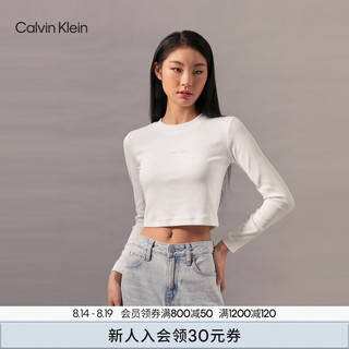 Calvin Klein Jeans24秋季女士休闲通勤ck字母辣妹正肩长袖T恤J224950 YAF-月光白 S