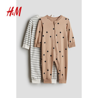 H&M2024秋季童装男女婴幼童0-6个月2件装连体睡衣1085413 米色/波点 52/40