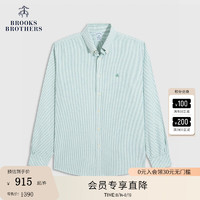 布克兄弟（BrooksBrothers）【价】男士24早秋免烫清爽竖条纹休闲长袖衬衫 3003-绿色 M