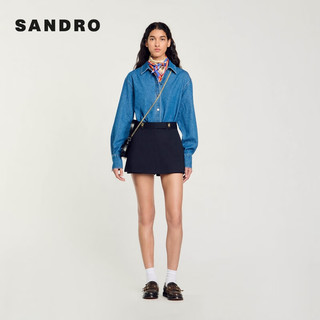 SANDRO2024早秋女装法式时尚纯色高腰A字短裤裙裤SFPSH00399 深蓝色 40