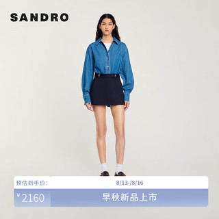 SANDRO2024早秋女装法式时尚纯色高腰A字短裤裙裤SFPSH00399 深蓝色 40