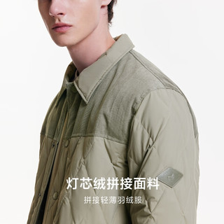 杰克·琼斯（JACK&JONES）男装衣服秋冬灯芯绒拼接轻薄羽绒服男短款夹克衬衫式外套男士保暖 E06 浅橄榄绿 170/92A/S