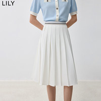 丽丽 LILY2024秋女装垂感百搭经典款通勤中高腰A字百褶裙半身裙女 603本白 S