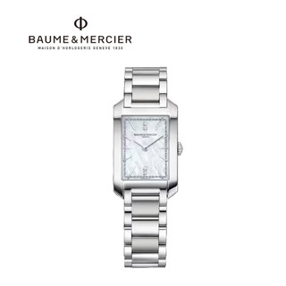 名士（Baume & Mercier）瑞士手表 汉伯顿系列 方形石英钢带 白色手表女10474