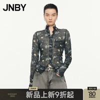 江南布衣（JNBY）24秋冬衬衣设计感印花修身长袖气质5O8215970 098/黑灰系组合 M