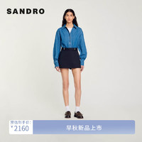 SANDRO2024早秋女装法式时尚纯色高腰A字短裤裙裤SFPSH00399 深蓝色 38