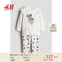 H&M【迪士尼系列】童装女婴儿童家居服套装卡通印花睡衣1085414 白色/米妮老鼠 95cm 90/52 (1.5-2Y)