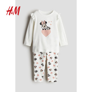 H&M【迪士尼系列】童装女婴儿童家居服套装卡通印花睡衣1085414 白色/米妮老鼠 80cm 80/48(9-12M)